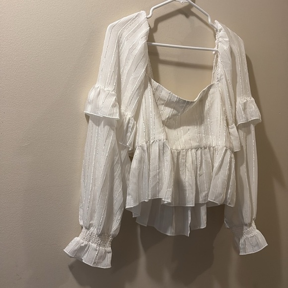Tularosa white Blouse with Ruffled Bib Collar and Long Sleeves - crop - medium - Picture 5 of 5